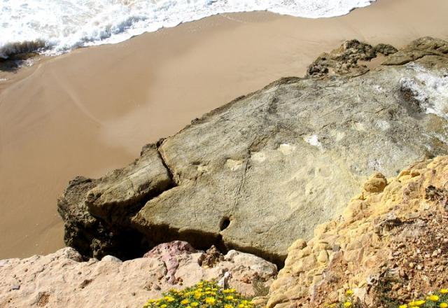 Dinosaur footprints on Salema beach